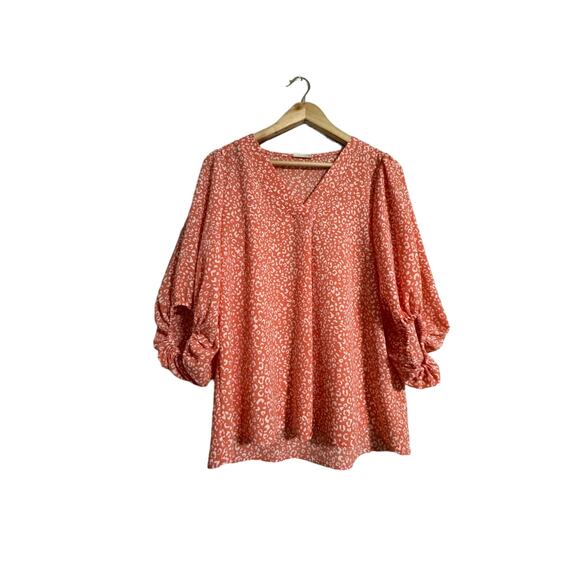 Oddy Coral White Balloon Sleeve Leopard Blouse Small - Picture 1 of 5